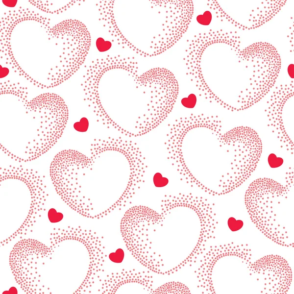 Seamless pattern with dotted pink hearts — Stock Vector