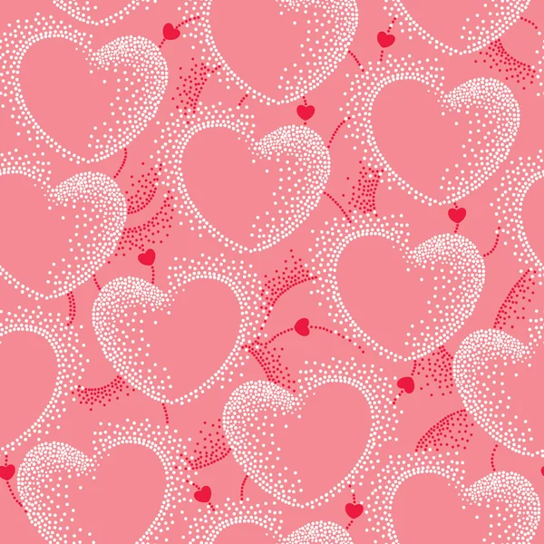 Seamless pattern with white dotted hearts — Stock Vector