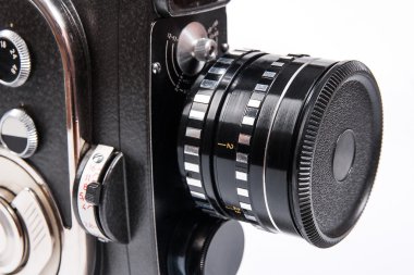 Beyaz izole vintage film kamera görünümünü kapat