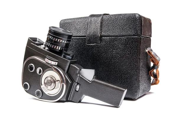 Vintage caméra de film et étui en cuir pour elle isolé sur blanc — Photo