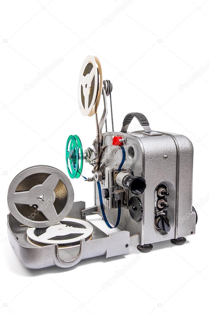 Vintage motion picture film projector and reel of motion picture