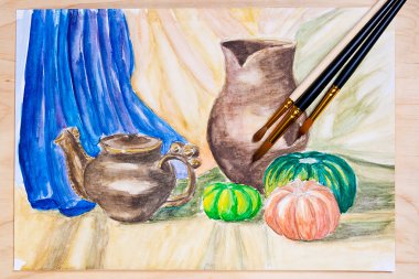 Boya fırçaları suluboya resim ile.