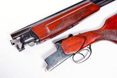 Beyaz arka planda av tüfeği.