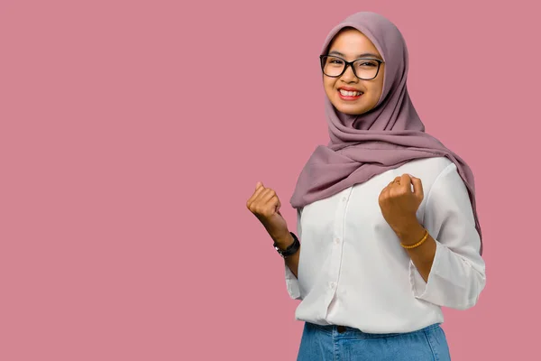 Pretty Young Asian Woman Cheerful Wearing Eyeglass Empty Space — Stock Photo, Image