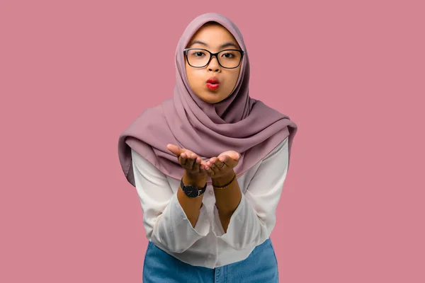 Pretty Young Asian Woman Sending Air Kisses — Stock Photo, Image