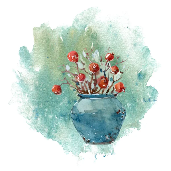 Ilustração Aquarela Com Buquê Vaso Uma Casa Acolhedora Jardim — Fotografia de Stock