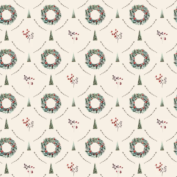 Watercolor Christmas Seamless Pattern Watercolor Decoration Pattern Perfect Wallpaper Fabric — Stock Photo, Image