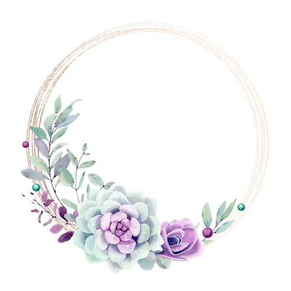 watercolor flower circle frame. Perfect for invitation, wedding or greeting cards.