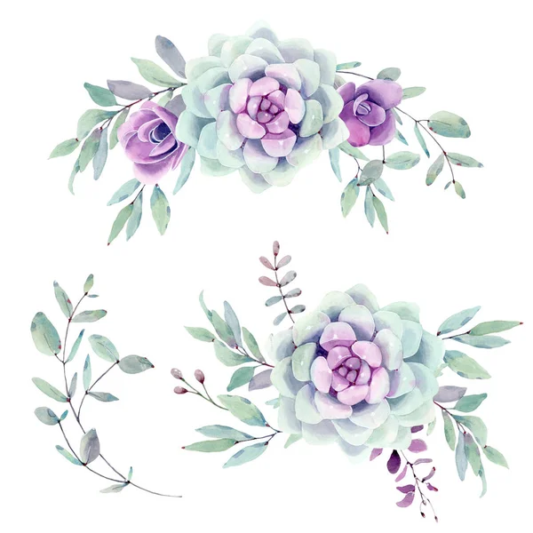 Akvarell Évjáratú Zamatos Készlet Tavaszi Vagy Nyári Dekoráció Virágos Bohém — Stock Fotó