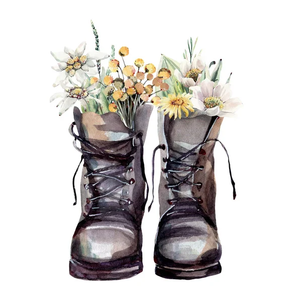 Botas Aquarela Com Ilustrações Flores Perfeito Para Cartões Cartazes Logotipo — Fotografia de Stock