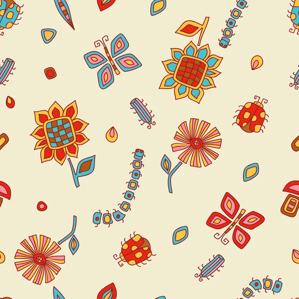 Cute insects seamless pattern — Stock Vector