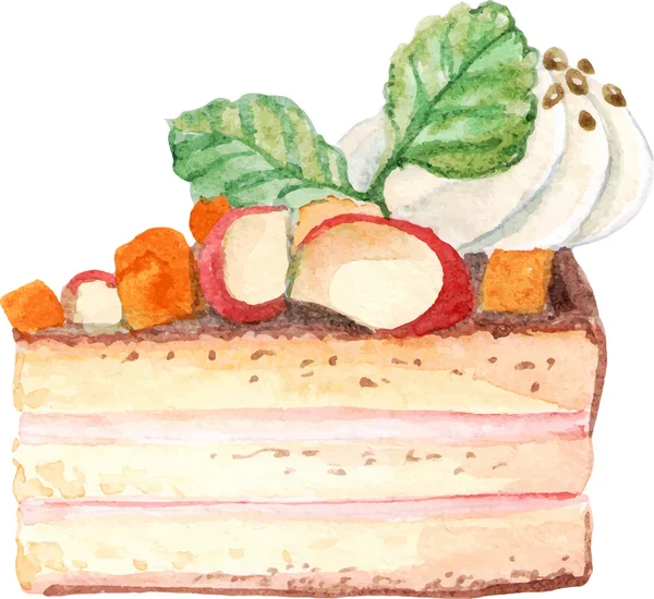 Tarte à l'aquarelle, morceau de gâteau . — Image vectorielle