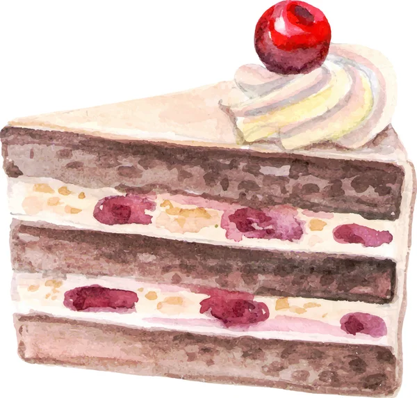 Tarte à l'aquarelle, morceau de gâteau — Image vectorielle