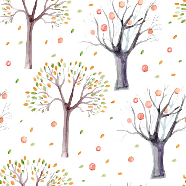 Akvarell träd seamless mönster — Stock vektor