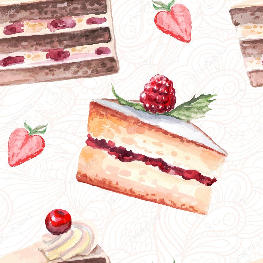 watercolor sweets seamless pattern