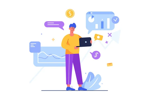 Bilgisayardaki adam görsel faydayı hesaplıyor.