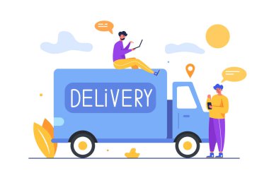 İki adam bir teslimat kamyonu ile nakledilecek.