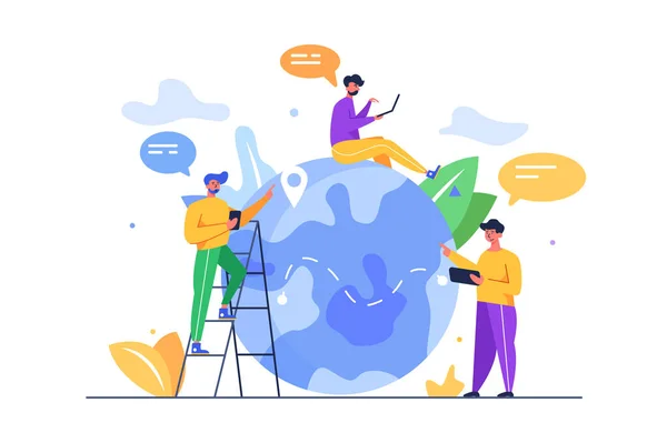 Erkekler dünyanın haritasını incelerler.