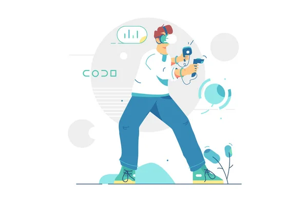 Sanal gerçeklik gözlüğü takan adam.