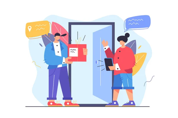 Kurye kız kapısına mal getiriyor.