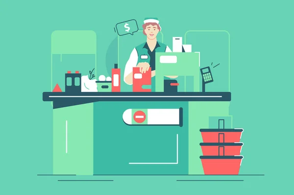 Süpermarket kadın çalışanı kasada