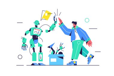 Eleman ve elektro robot birbirlerine 5 dakika veriyorlar.