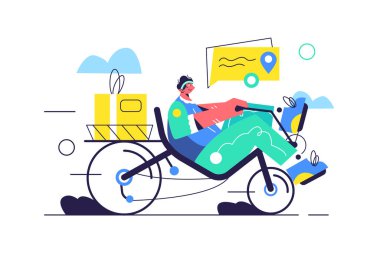 Adam yatay bir bisikletle malı teslim ediyor.