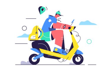 Eleman caddede elektrikli scooter kullanıyor.