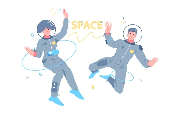 Άνδρες και γυναίκες αστροναύτες που εξερευνούν το διάστημα — Διανυσματικό Αρχείο