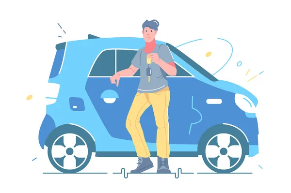 Adamın elinde yeni arabanın anahtarları var.