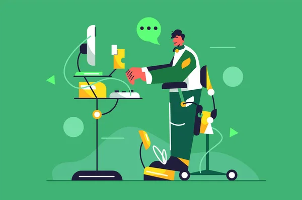 Masadaki bilgisayarda çalışan genç adam.