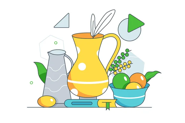 Meyve vazosu ve kitap kompozisyonu