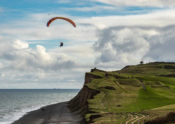 Norfolk Northern Coastal Path Paraglider Sea Sheringham Golf Course — Stock Photo, Image