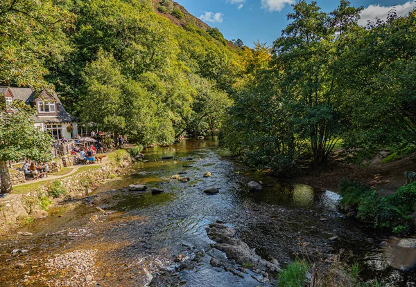 Fingle Bridge Una Pittoresca Valle Sul Fiume Teign Dartmoor — Foto Stock