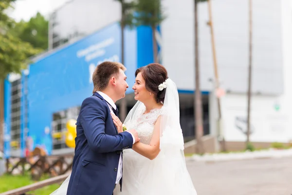 Noiva e noivo apenas casal se divertir — Fotografia de Stock