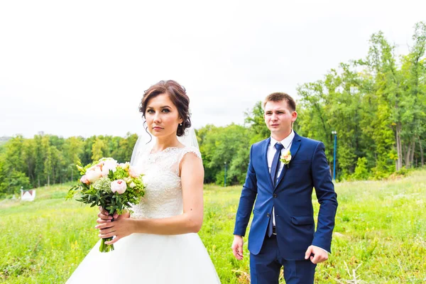 Elegante bella sposa felice e sposo, celebrazioni di nozze — Foto Stock