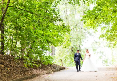 mutlu gelin ve Damat Düğün günü üzerinde bir park