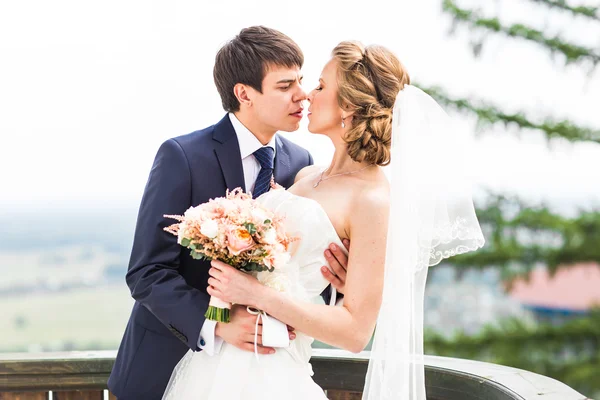 Hochzeit, schöne romantische Braut und Bräutigam küssen — Stockfoto