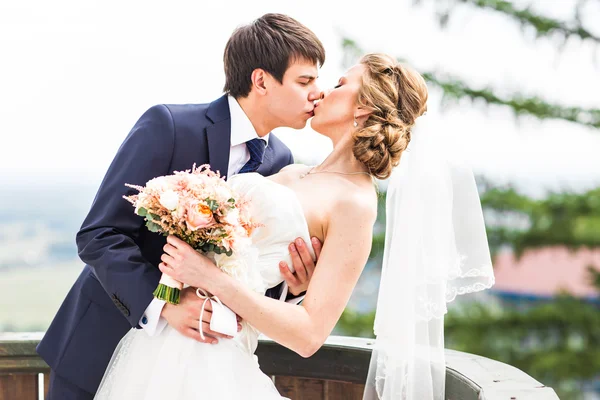 Hochzeit, schöne romantische Braut und Bräutigam küssen — Stockfoto