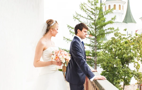 Esküvői, gyönyörű, romantikus menyasszony és vőlegény — Stock Fotó