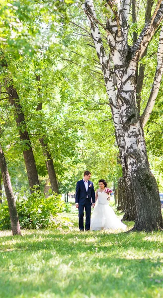 Casal de casamento romântico se divertindo juntos ao ar livre na natureza — Fotografia de Stock