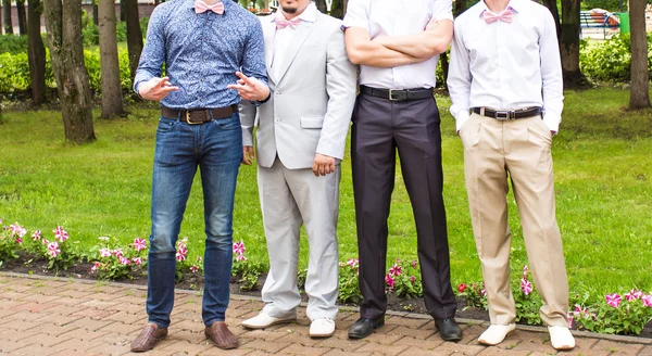 Four friends, groom with groomsman having fun — Stock Photo, Image