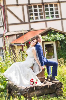 Gelin ve damat onların düğün günü romantik bir an olması