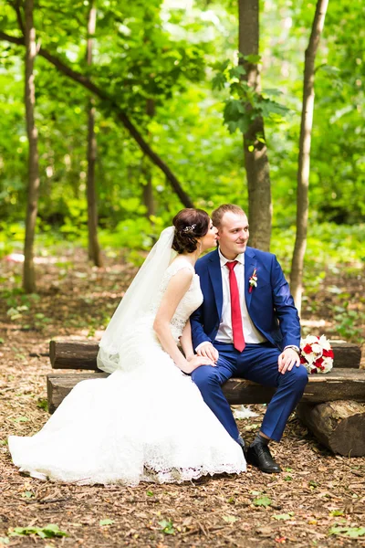 Noiva e noivo tendo um momento romântico em seu dia do casamento — Fotografia de Stock