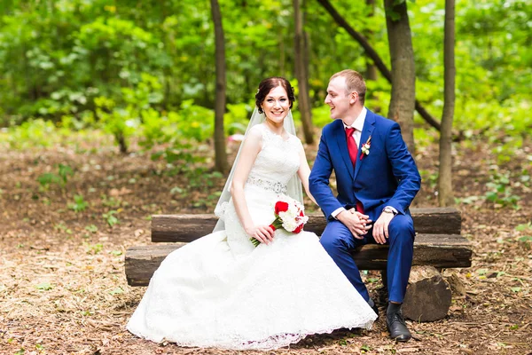 Menyasszony és a vőlegény, miután egy romantikus pillanatra az esküvő napján — Stock Fotó