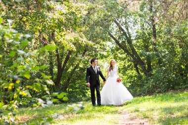 romantik Düğün çifti birlikte eğleniyor doğada açık