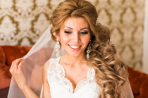 Vacker brud porträtt bröllop makeup och frisyr — Stockfoto