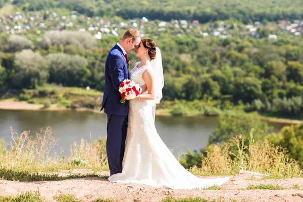 Gelin ve damat onların düğün günü romantik bir an olması