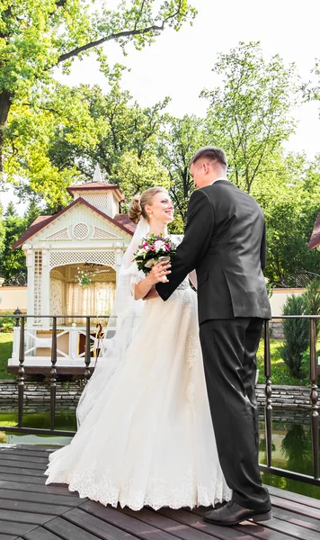 Bride and groom on their wedding day — Stock Photo, Image