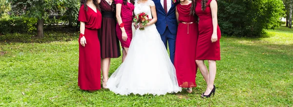 bridesmaids outdoors on the wedding day